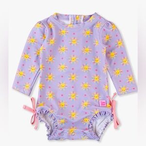 Ruffle Butts Lavender Sun Print Long Sleeve Rashguard Swimsuit